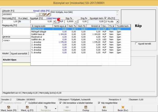 Cikk ár választás bejövő számlán